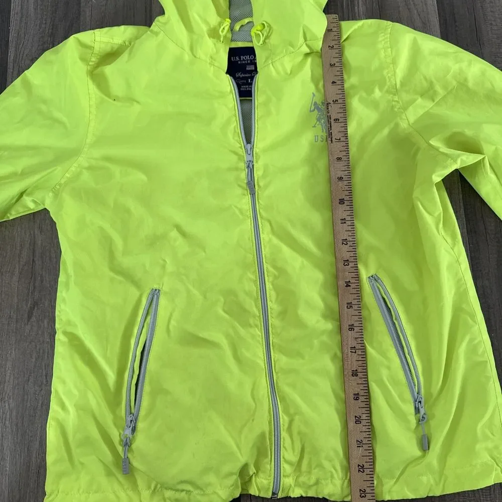 US Polo Assn Neon Yellow Zip Up Windbreaker Jacket‎ Sz Large